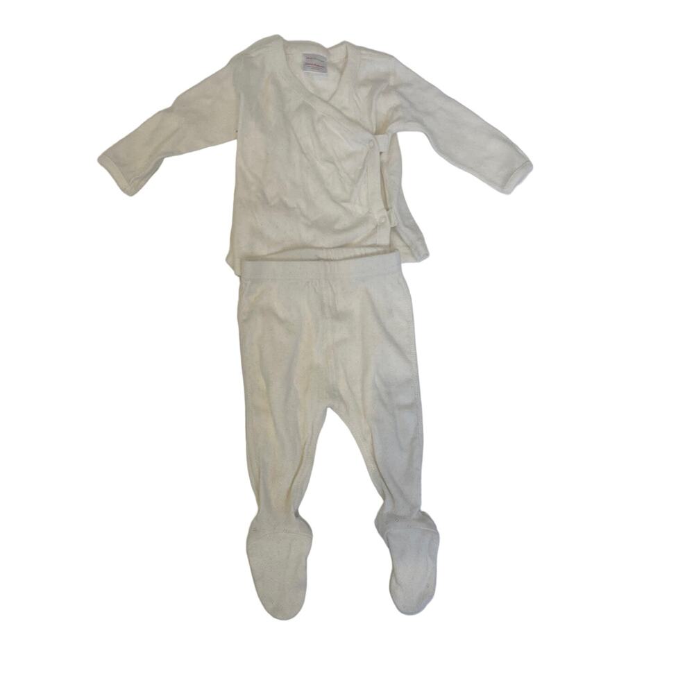 Hanna Andersson Cream Long Sleeve & Footie Pants Organic Cotton EUC Sz 3-6 Mo.